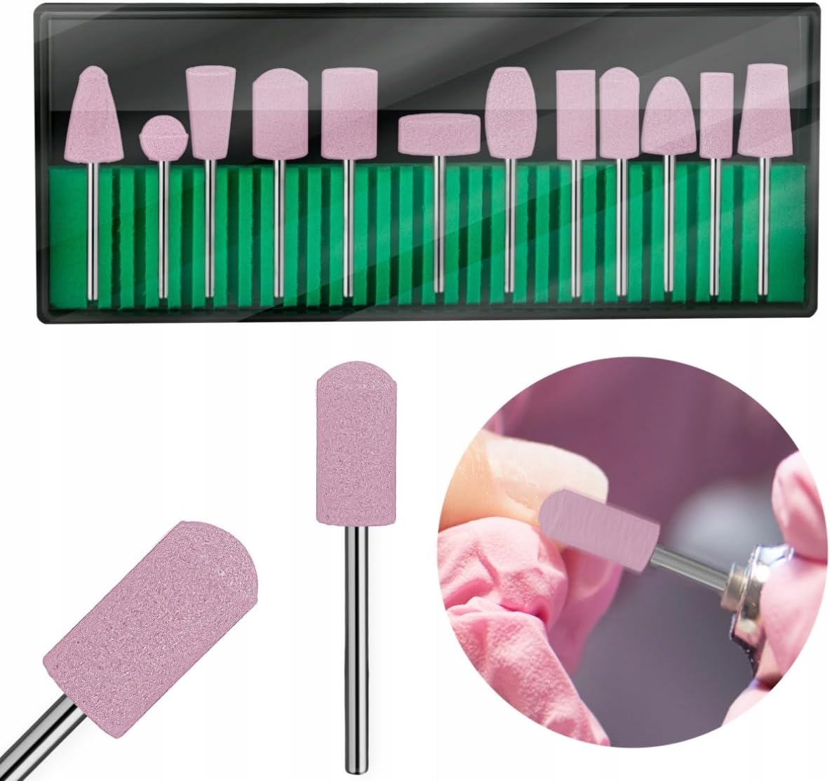 Zestaw frezów do kamienia, 12 sztuk, do frezarki do paznokci – profesjonalny zestaw do manicure i pedicure – idealny do obróbki skórek, matowania, paznokci hybrydowych, żelowych i akrylowych