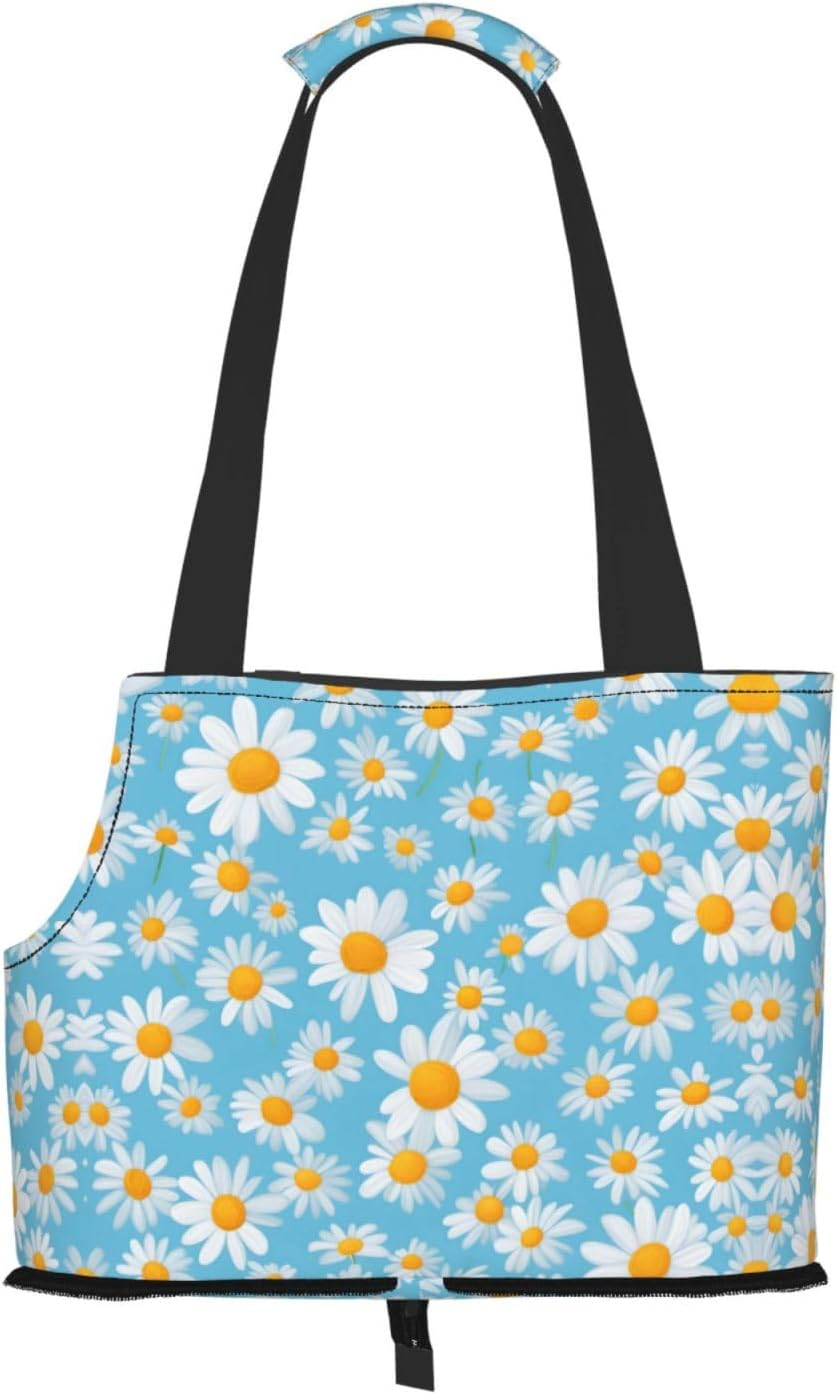 White Daisy in Light Blue Background Print Portable Foldable Shoulder Bag for Travel,with Collar Hook and Handle Pad,Cute Stylish Design