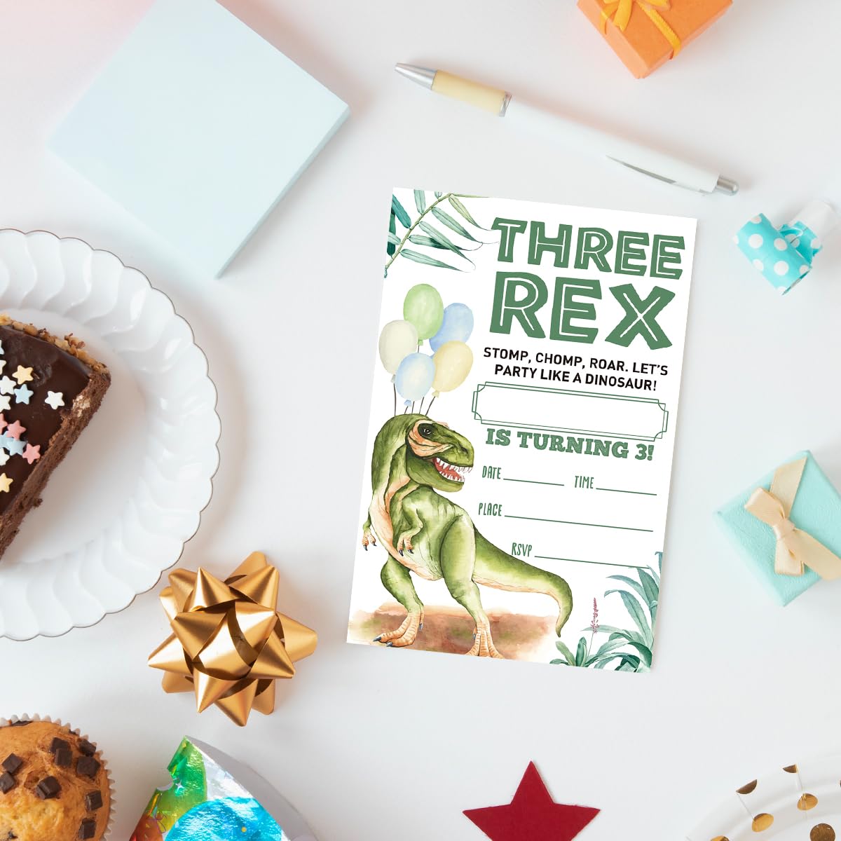 20 Dino-Einladungskarten Zum 3. Geburtstag – Bunt & Lustig Mit Umschlägen