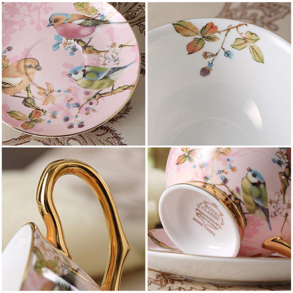 FYBlossom Tasse à Café Porcelaine Fine 200 Ml – Motif Camélia Vintage Européen Avec Soucoupe Et Cuillère, Élégance Intemporelle
