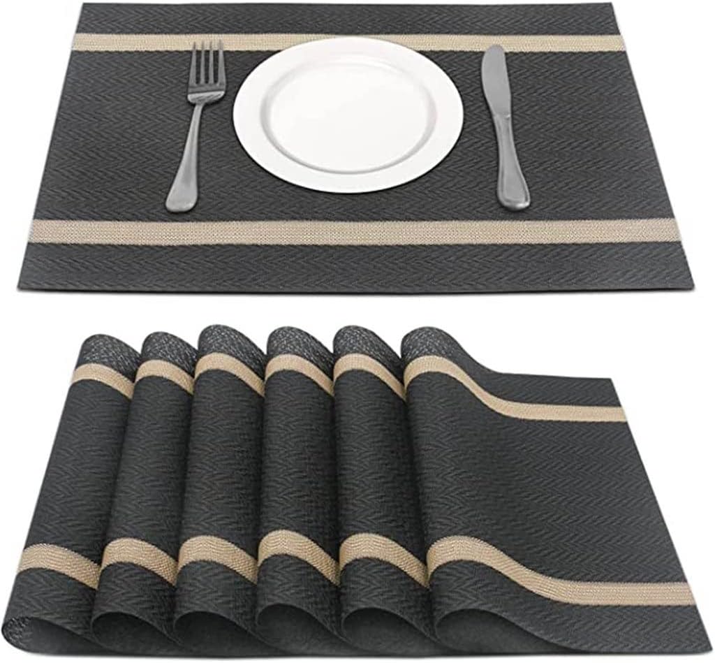 6-Piece Set PVC Washable Placemat Table Mat Placemat Set Kitchen Accessories Coaster Wine Mat Table Decoration(Black)