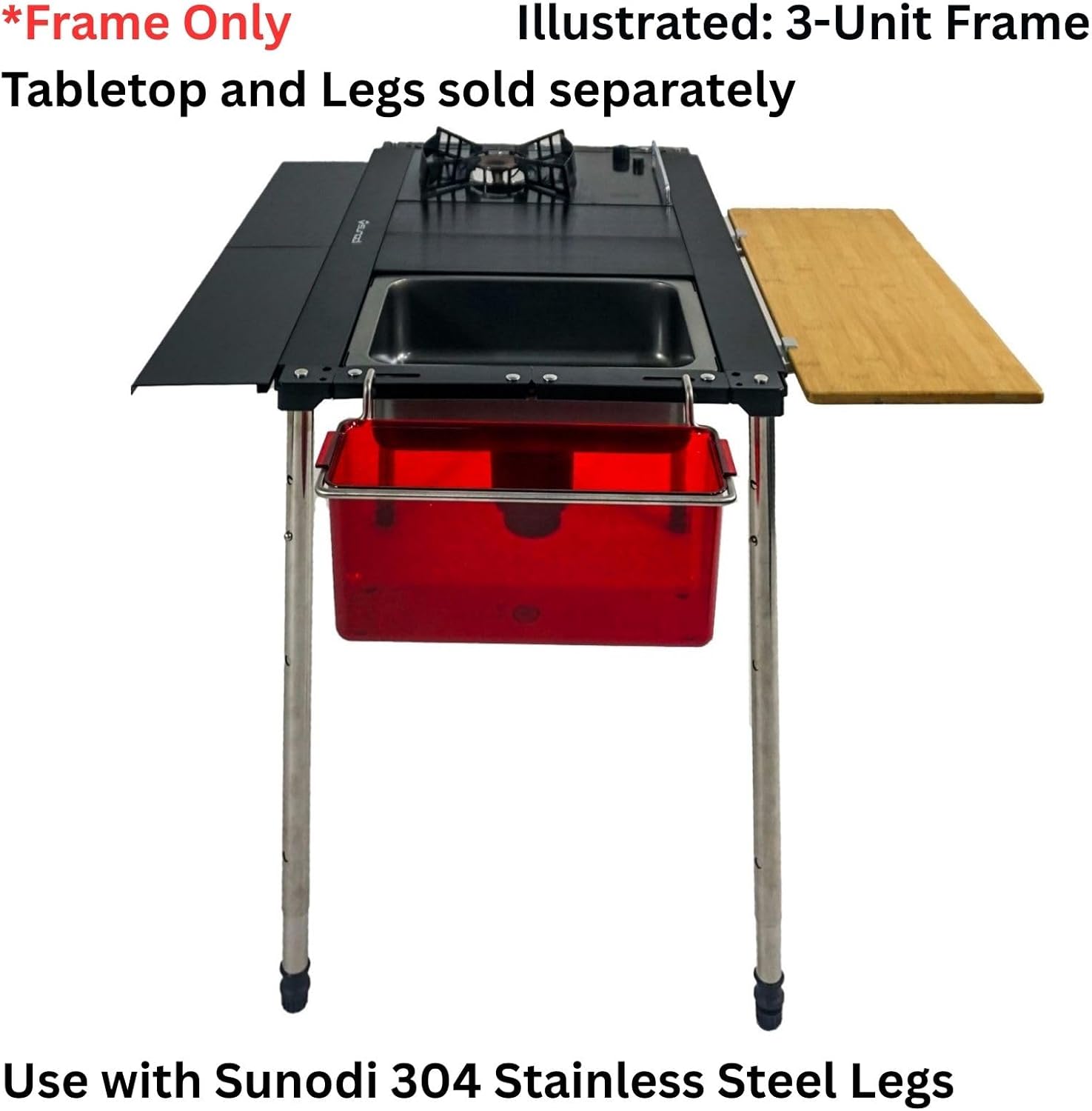 Folding IGT Outdoor Camping Table Frame with Carry Bag, Modular Design, IGT Compatible, Lightweight Aluminum Alloy, for Outdoor Cooking, Car Camping, Campground, RV, Picnic, BBQ (Black, 2-Unit)