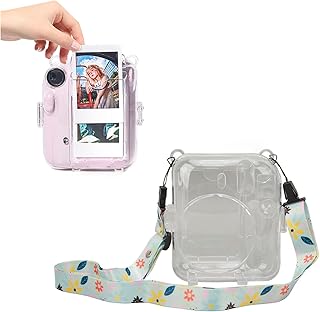 Estojo Transparente Protetor para Fujifilm Instax Mini 12, Capa Rígida Protetora para Câmera Estojo Transparente para Câmera Instantânea Com Adesivo de Alça de Ombro Ajustável (Verde)