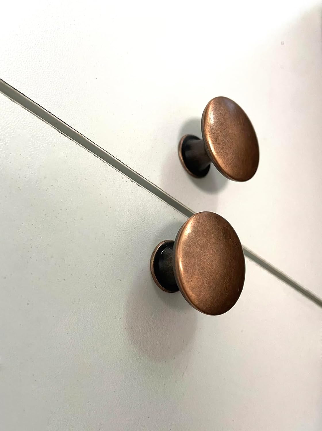 Kitchen Cabinet Knobs Vintage Copper, 12 Pack Round Metal Wardrobe Handles Furniture Hardware Pulls with Screws for Chest of Drawers Cupboard Dresser Door, 30x21mm