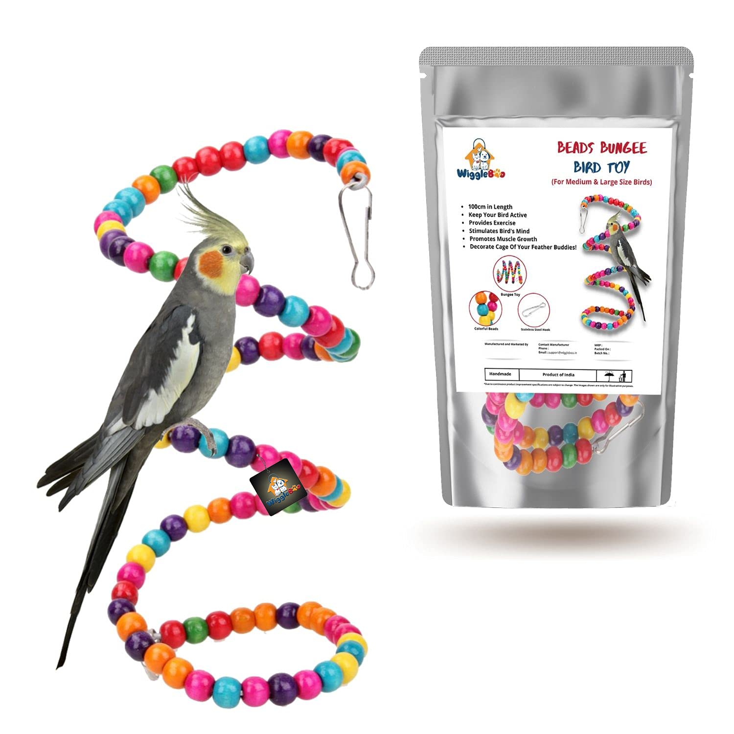 WiggleBoo Bird Bungee Spiral Toy | Hanging Cage Toy | for Exercise, Climbing, Swinging, Rocking & Chewing | 100cm (B097R4FXBN) Amazon Price History, Amazon Price Tracker