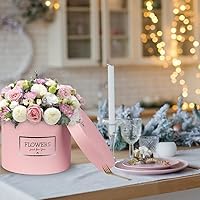 Vista 5 de Caja de regalo rosa redonda con tapas, juego de 3 cajas de regalo anidables para regalos, cajas de flores de varios tamaños para arreglos