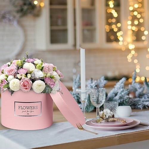 Miniatura 5 de Caja de regalo rosa redonda con tapas, juego de 3 cajas de regalo anidables para regalos, cajas de flores de varios tamaños para arreglos de