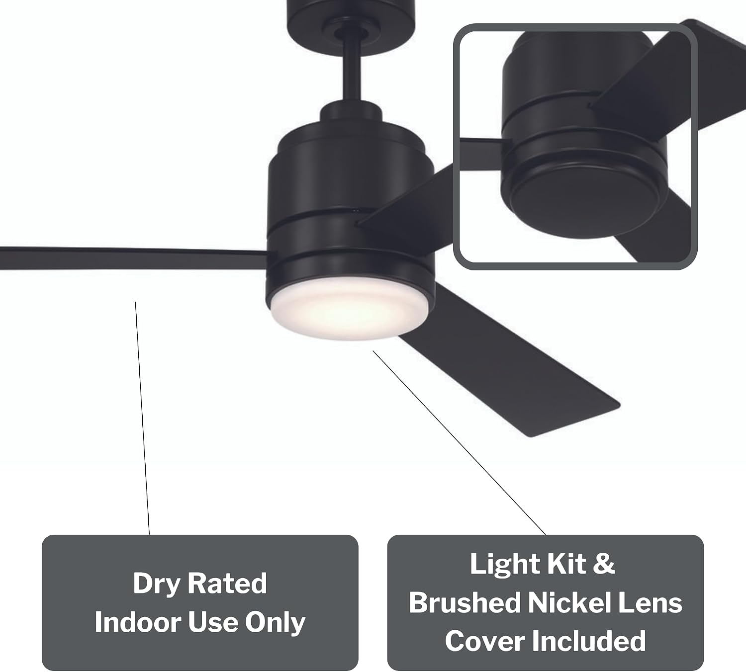 Craftmade MCY42FB3 McCoy 42 Inch Ceiling Fan with Light | 3 Blades | Flat Black Finish | Integrated 18W LED 1013 Lumens 3000K | AC Motor | 4-Speed Reversible | Indoor Fan | Frosted Acrylic Lens