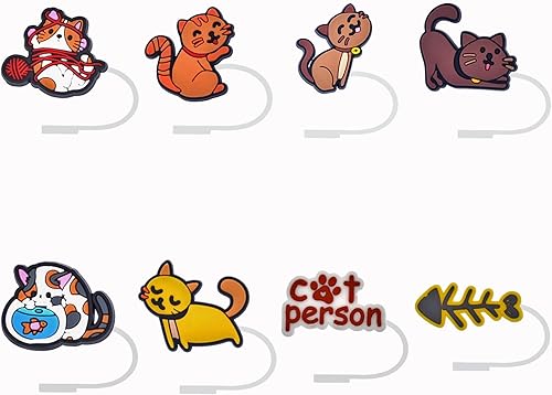 Miniatura 10 de Juego de 8 tapas de popote de Navidad, para popote de 0.276-0.315 in, divertidos, reutilizables, de silicona, compatible con vaso Stanley de 30