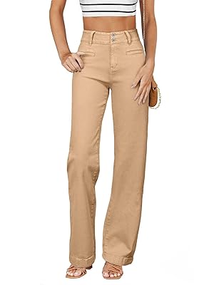 Sidefeel Women's Jeans High Waisted Straight Leg Stretchy Jeans Trendy Welt Pockets Loose Wide Leg Zimbaplatinum Denim Pants