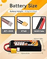 Vista 3 de Hilldow 3S 5200mAh Lipo Battery 80C 11.1V RC Battery Soft Case con conector XT60 para vehículos RC Drone RC Car Trucks (2 paquetes)