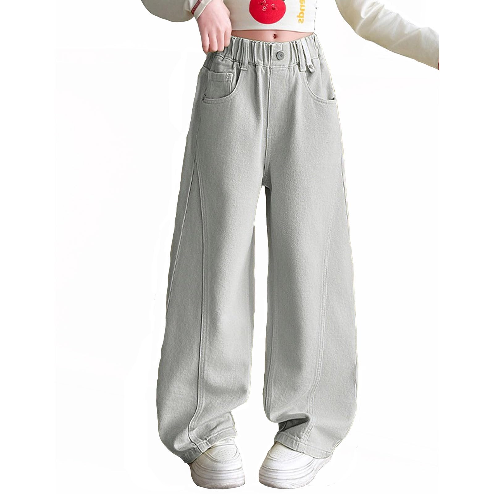 Jeans Wide Leg Pantalon Cargo Baggy Fille Millésime Jambe Large Jean Évasé Taille Haute Style Streetwear Y2K Décontracté Casual Poches Noir 10 Ans Vêtement De 3-16