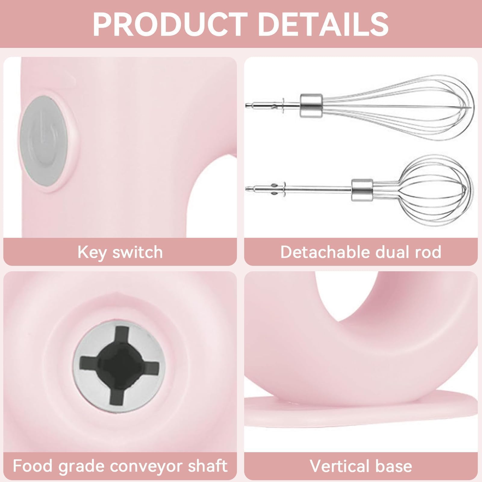 Cordless Hand Mixer - Pink Mini Egg Beater -6