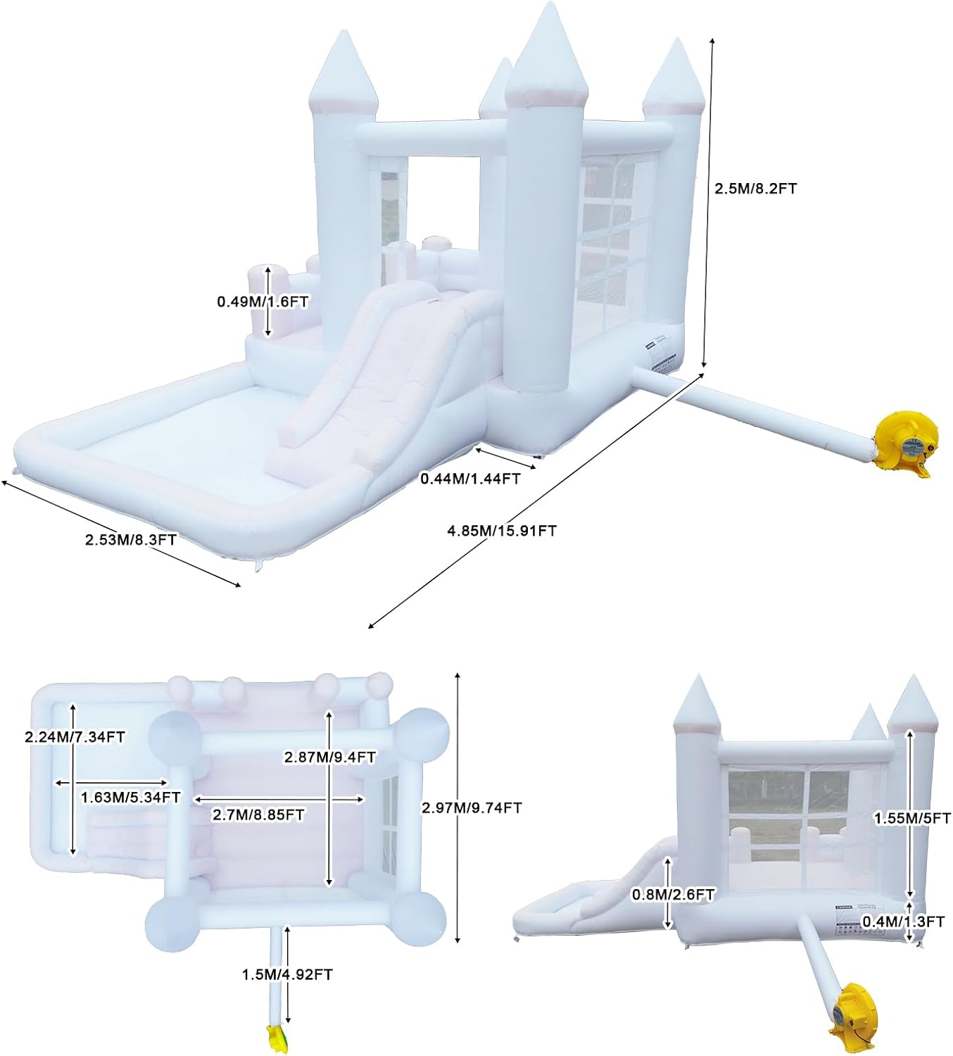 15.9' X9.7 ' White Bounce House with Slide and Ball Pit | Indoor Outdoor Birthday or Wedding Party,Safe and Fun for All Ages,