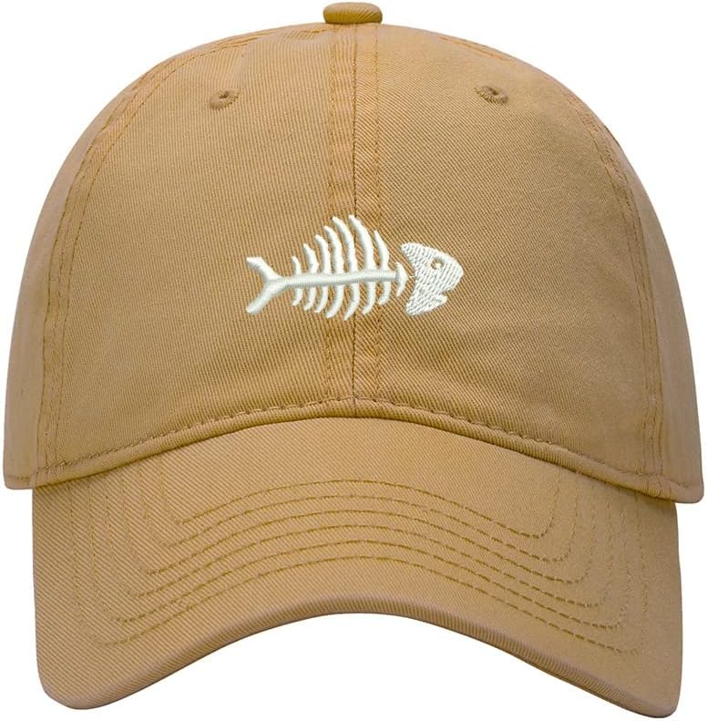 Baseball Cap Men Fish Bone Embroidered Washed Cotton Dad Hat Baseball Caps
