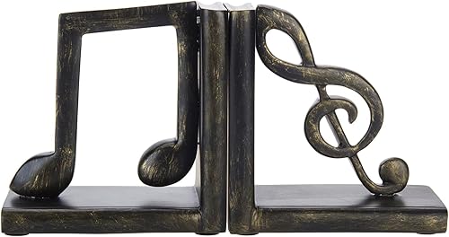 Miniatura 5 de MyGift Sujetalibros decorativos para mesa, elegantes soportes de resina marrón en forma de L para libros de escritorio con notas musicales