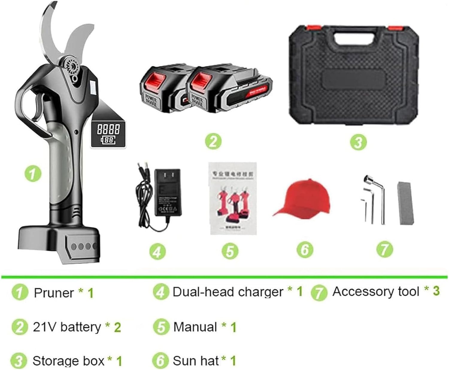 21V Electric Pruning Shears with 4-Inch Cutting Diameter, High Reach Extension Rod (7.1 Ft) and 2 Batteries, Ideal for Trees & Branches, Perfect Gardening Tool