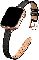 STIROLL Slim Top Grain Leather Band for Apple Watch 38mm 40mm 41mm 42mm Series 11/10/SE/9-1 - Black Rose Gold Thin Wristband for Women