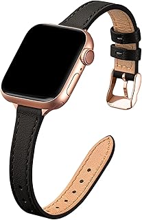 STIROLL Slim Leather Bands Compatible with Apple Watch Band 38mm 40mm 41mm 42mm 44mm 45mm 46mm 49mm, Top Grain Leather Wat...