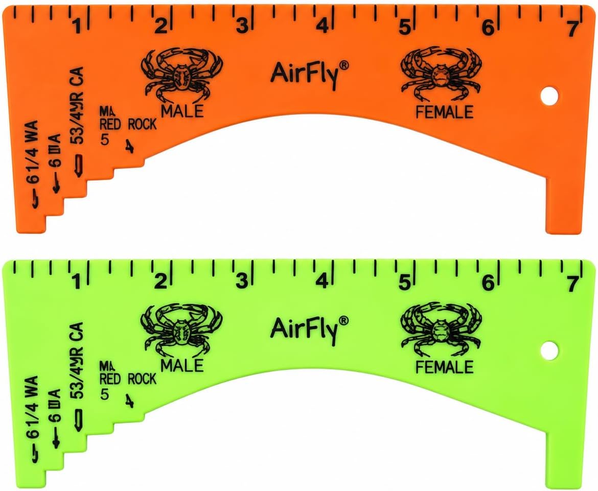 AirFly Crab Gauge for Dungeness, Rock and Blue Crab, 5 Measurement Openings, ABS Plastic