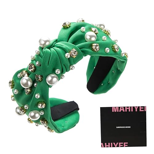NINTHVEEN Accesorios para el cabello de moda para mujer, diadema anudada, diadema de perlas para niñas, con cuentas de diamantes de imitación,