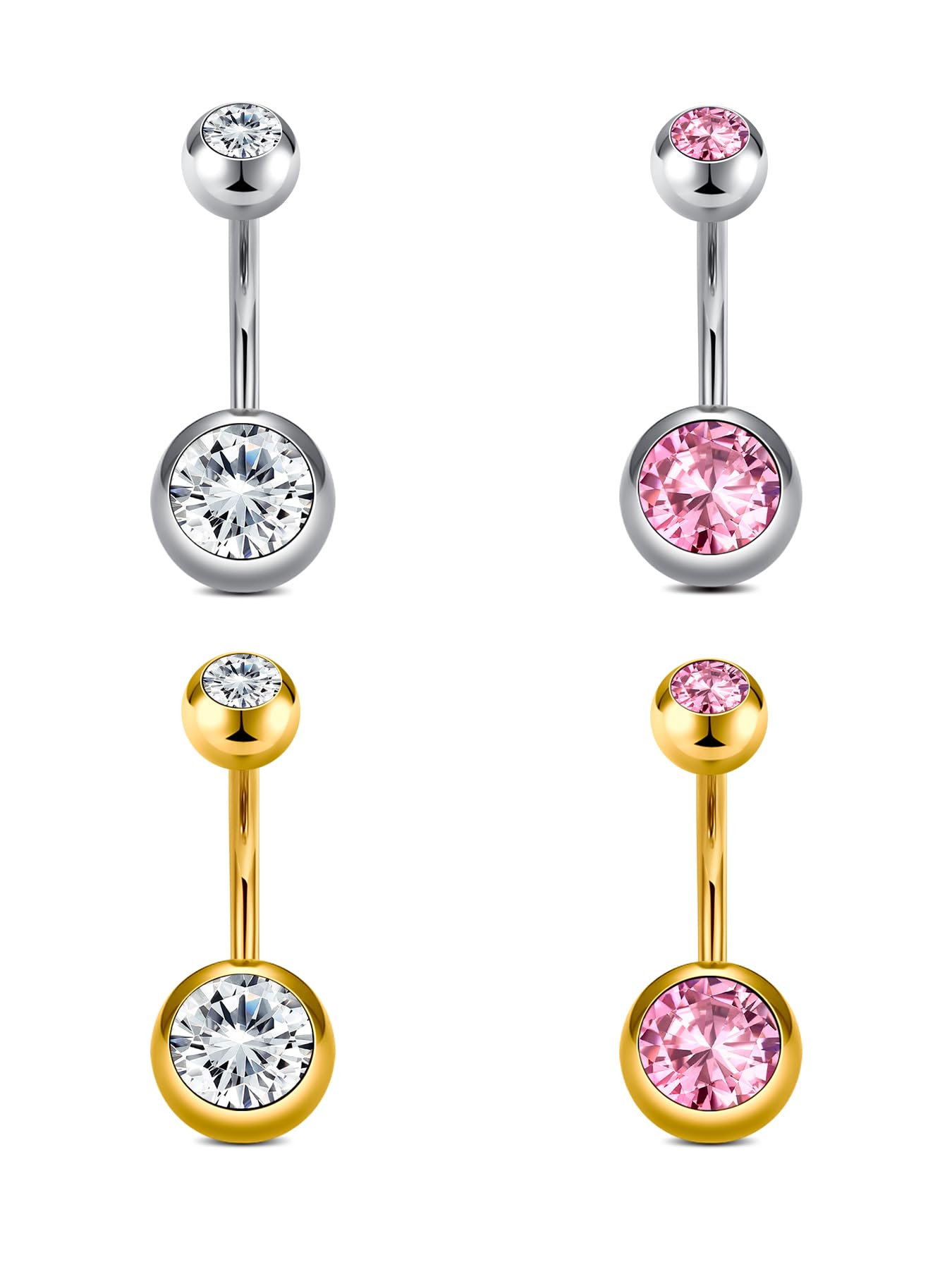 LongitaBelly Button Rings Short Bar for Women Stainless Steel Belly Ring Navel Piercing Jewelry 14g Colorful Ball Pack 6mm 1/4” 8mm 5/16“ 10mm