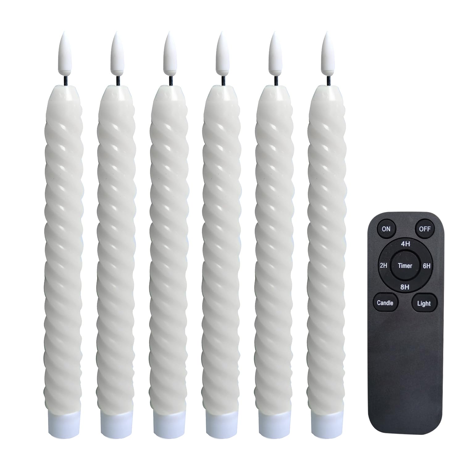 CANDLE CHOICE Candele coniche in vera cera senza fiamma, con timer a distanza, alte 24,4 cm, lunghe tremolanti, funzionamento a batteria, a LED, per cene, matrimoni, Halloween, decorazioni natalizie