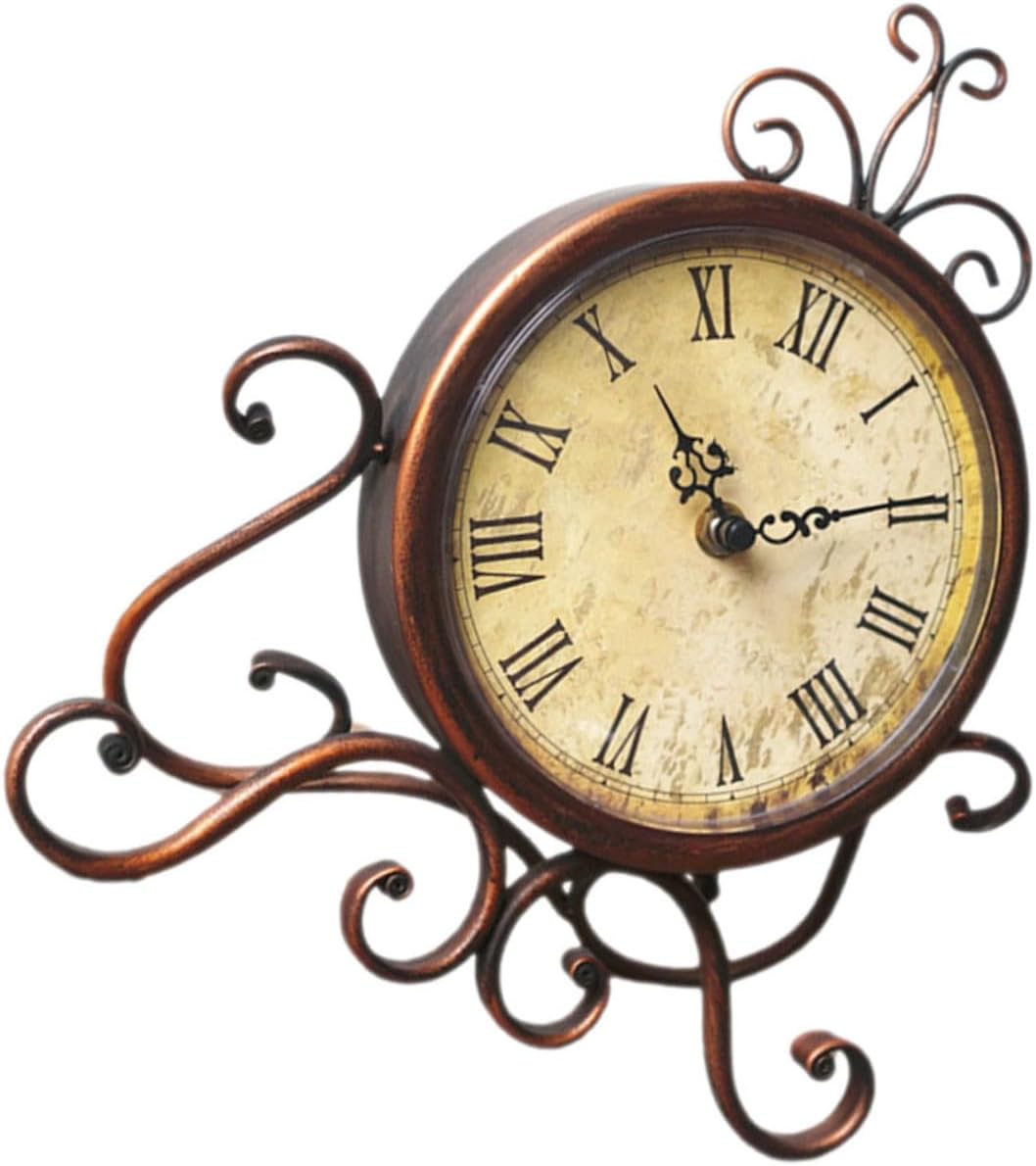 VALICLUD European Style Retro Mantel Clock Vintage Iron Art Tabletop Clock for Living Room Office Decor Elegant Desktop Decoration Suitable for Restaurant Shop Bar