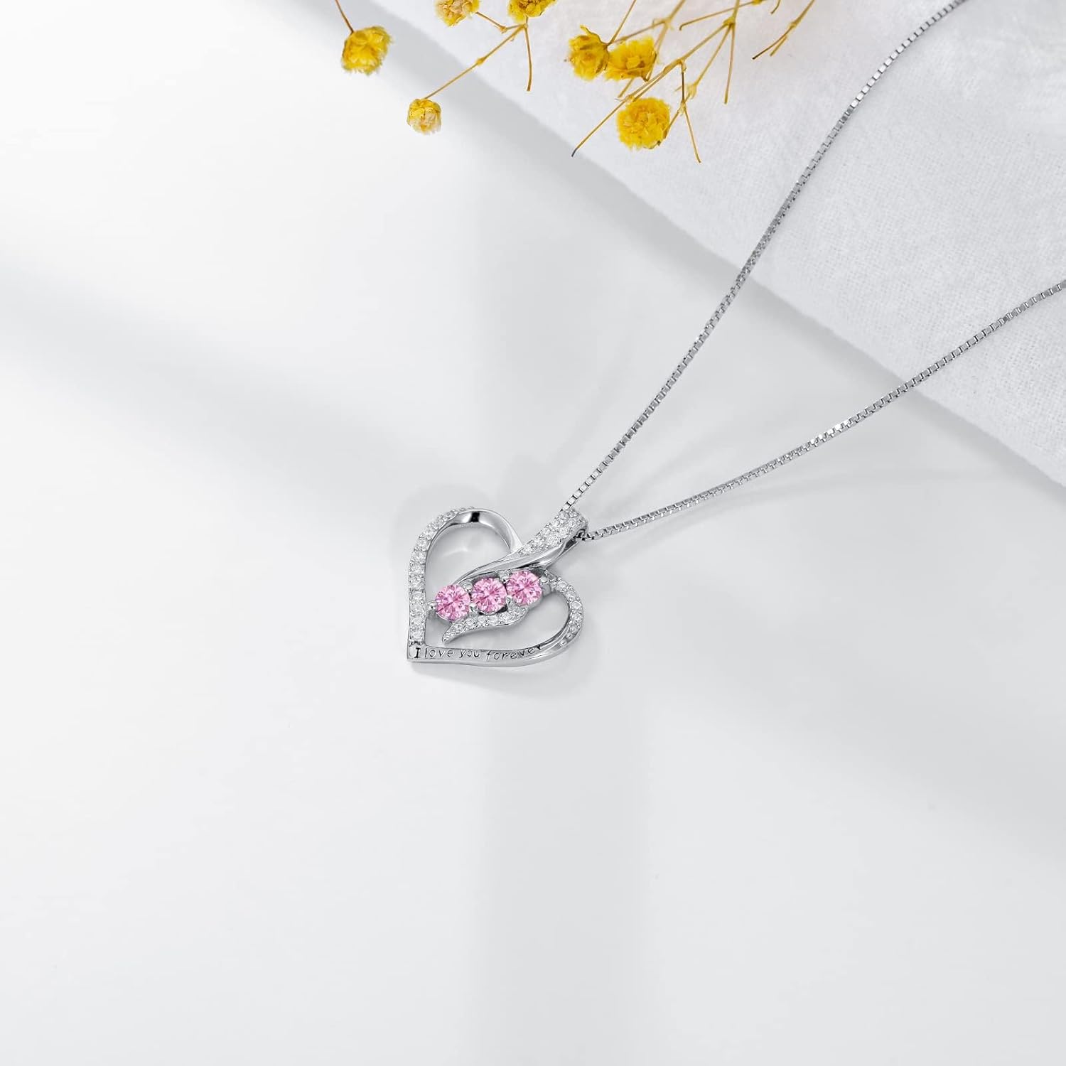 Gift for Women Pink Tourmaline Necklace Sterling silver Forever Love Heart Infinity pendant Necklace October Birthstone Jewelry Christmas Valentine Mothers Day Birthday Gifts for Daughter Her Wife Girlfriend - Image 3