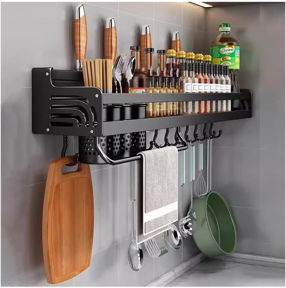 Over The Wall Mounted Dish Drying Rack Wall Mounted Pots And Pans Rack Kitchen Utensils Holder Organizer With Hooks Over Stove Spice Organizer Shelf (Size : 70cm)