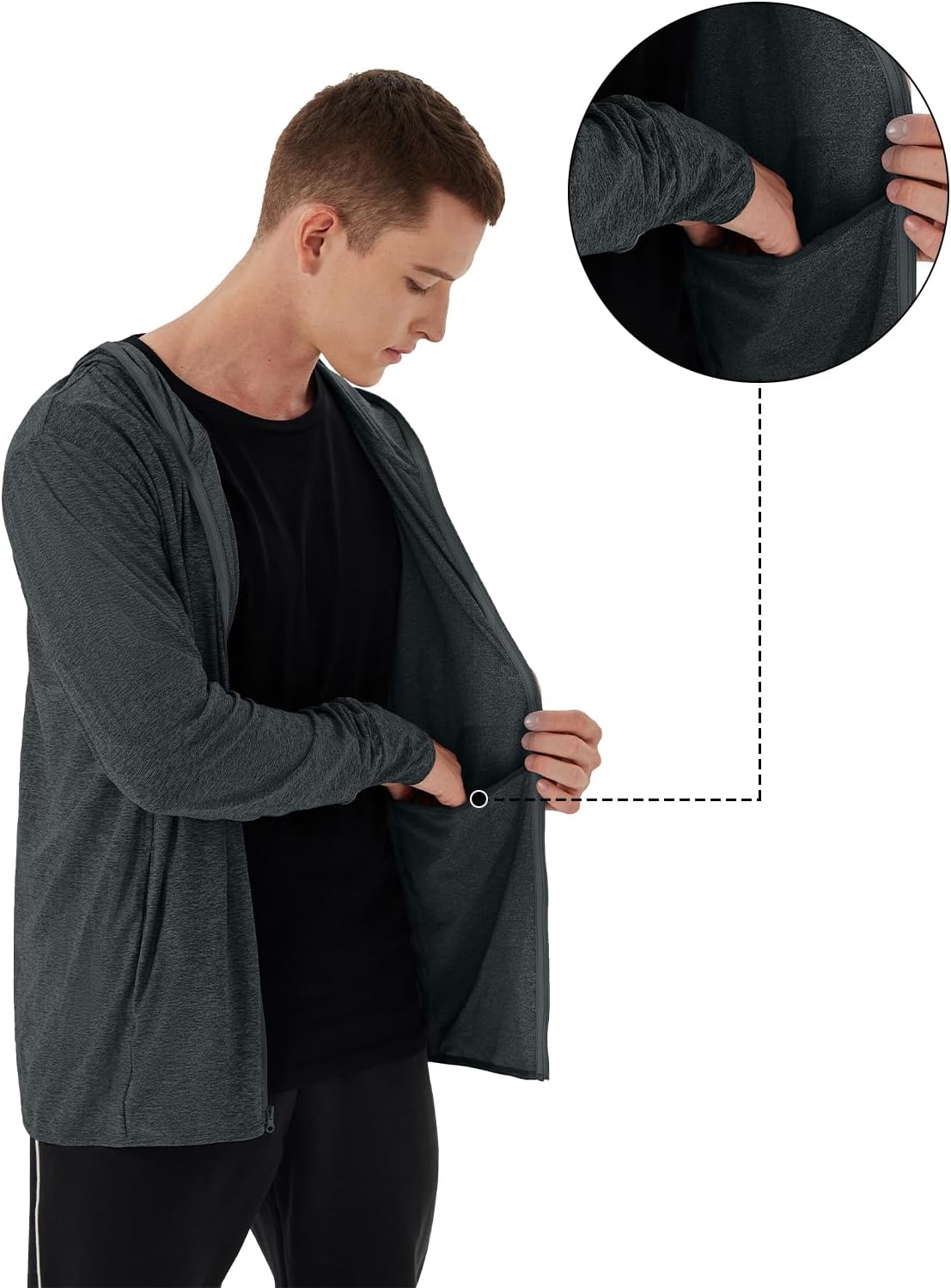 Mens UPF 50+ UV Full Zip Sun Protection Hoodie Jacket With Thumb holes Cooling Lightweight Fishing Hiking Cooling Shirts men - Image 5