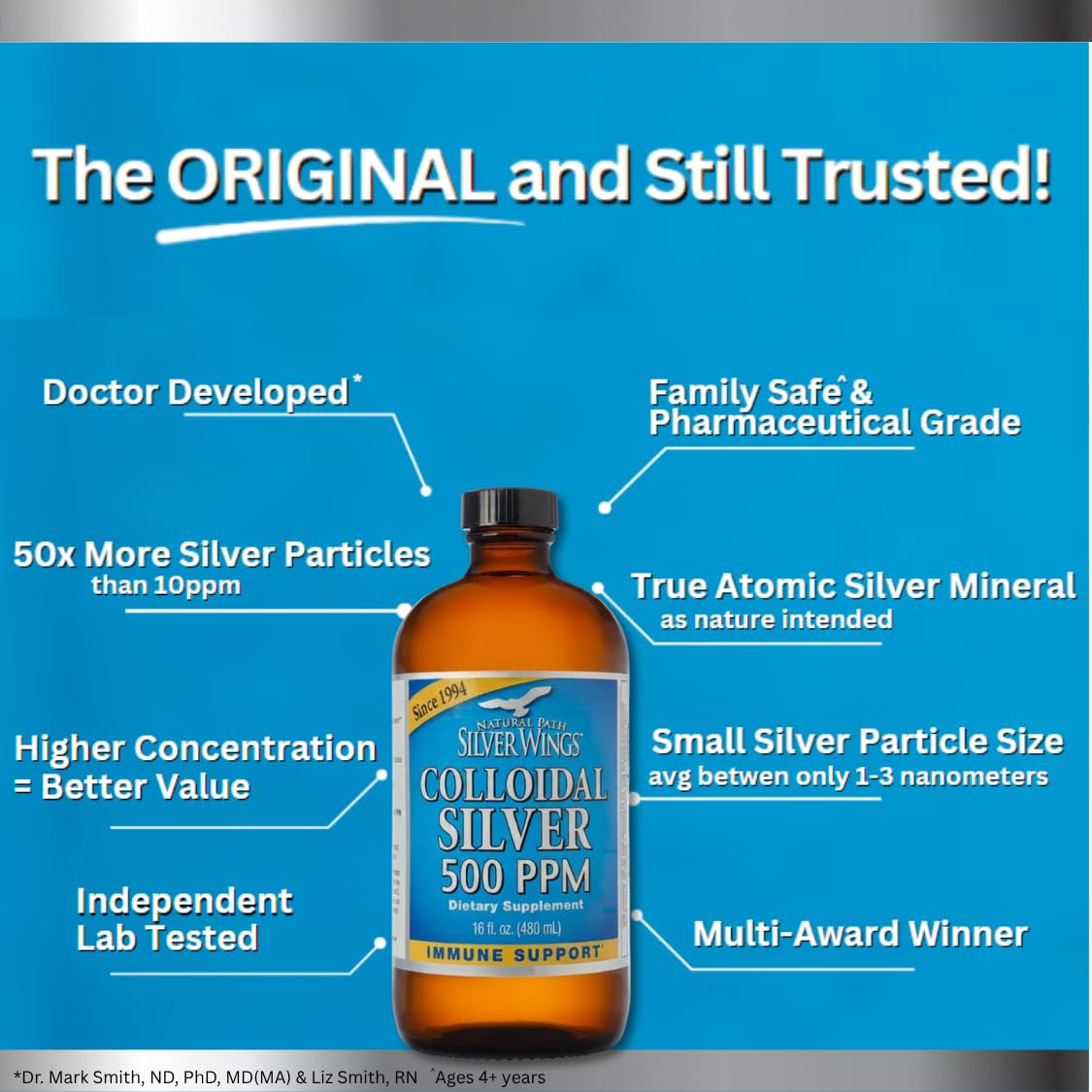 Natural Path Silver Wings Colloidal Silver 500ppm (2,500mcg) Immune Support Supplement 16 fl. oz. — Amazon image 8