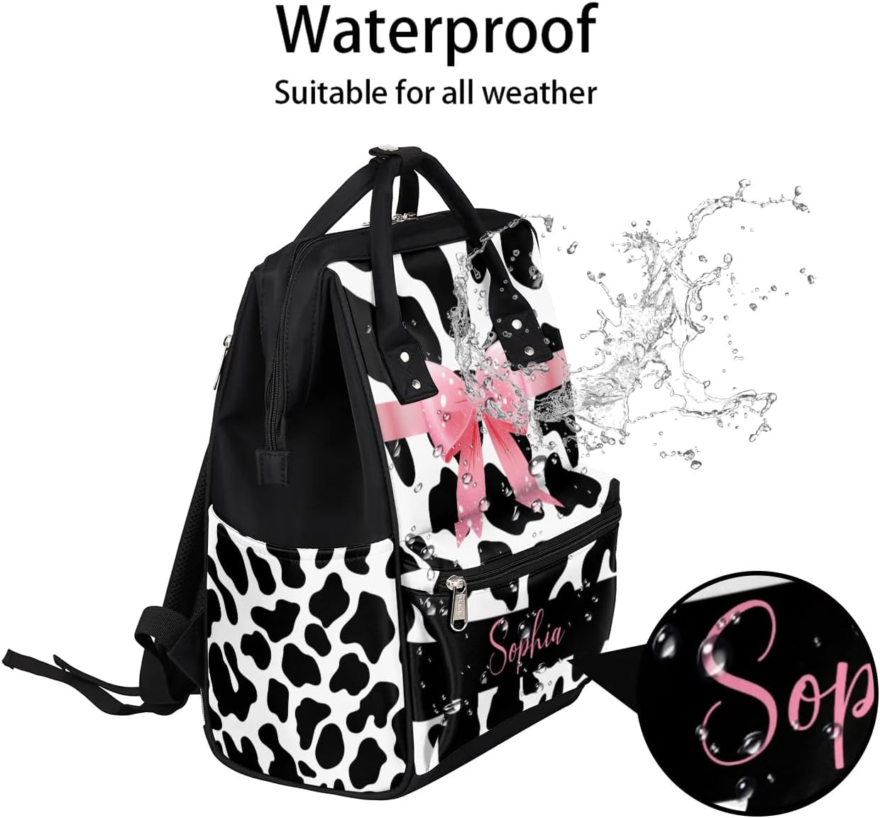 Personalized Diaper-Backpack for New-Mom-Dad Baby-Nappy-Bag Stroller Rucksack Baby Backpack 11x7x15.7 inches Cow Print Diaper-Bag Gifts