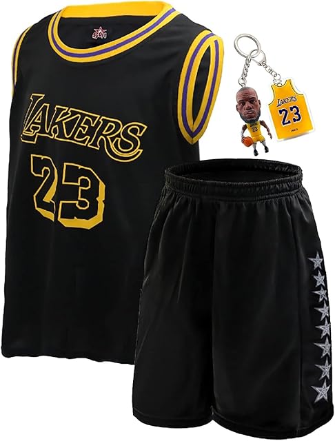 NA Kids Basketball Jersey, No.23 Lakers Jersey 2-Pack Basketball Training T-Shirt Vest and Shorts (Color : Black, Size : XL)