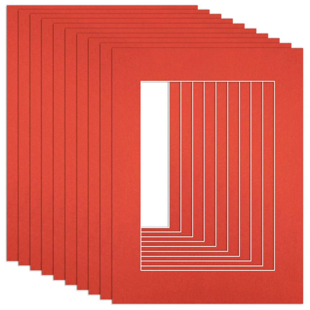 Procut Global 16x12" Poppy Red Picture Mounts to Fit A4 Aperture - Precision Cut Cardboard Photo Mount - Ideal for Frames, Prints, Artwork & Certificates - Sizes & Colours Available - 10 Pack
