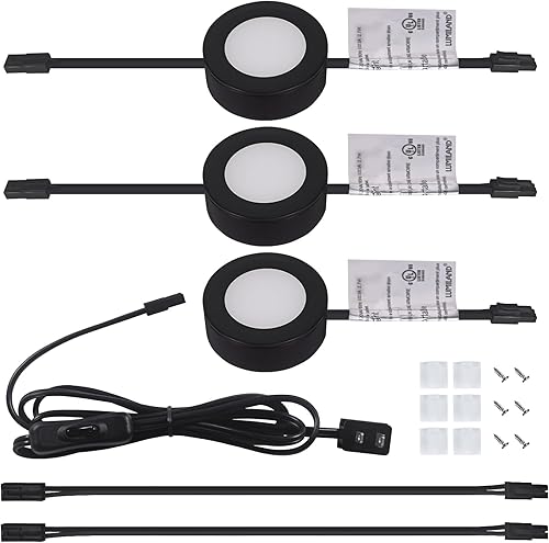 Miniatura 2 de LUMILAND Luces LED de disco con cable (2.7 pulgadas de ancho x 3 pulgadas), iluminación enchufable, luz blanca cálida, luz LED para gabinete para