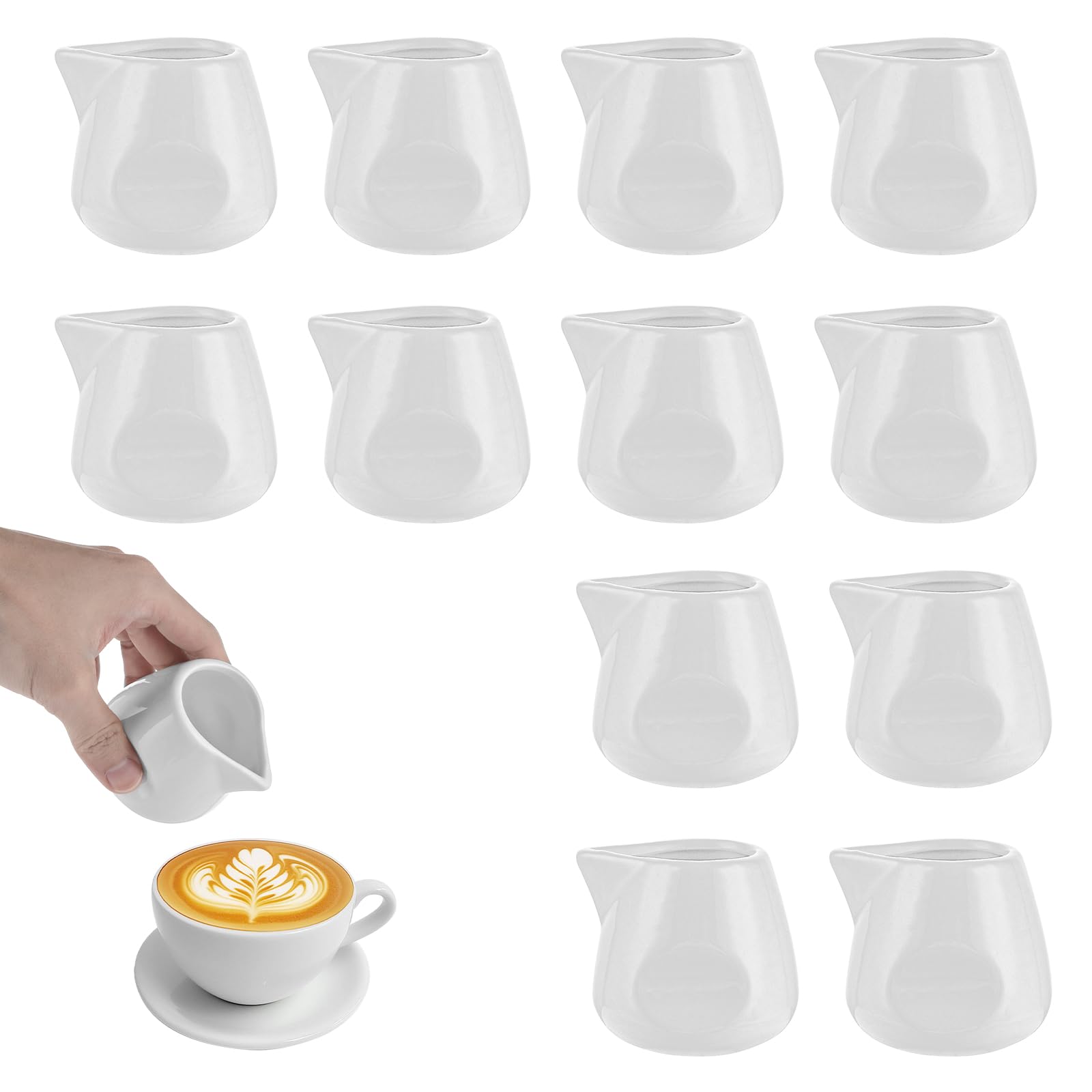 12 kleine Milchkännchen, 110 ml, weiße Keramik-Milchkännchen
