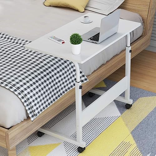 Miniatura 3 de Goujxcy Mesa auxiliar de sofá en forma de C con ruedas, mesita de noche enrollable para portátil, bandeja de TV, altura ajustable, parte superior de