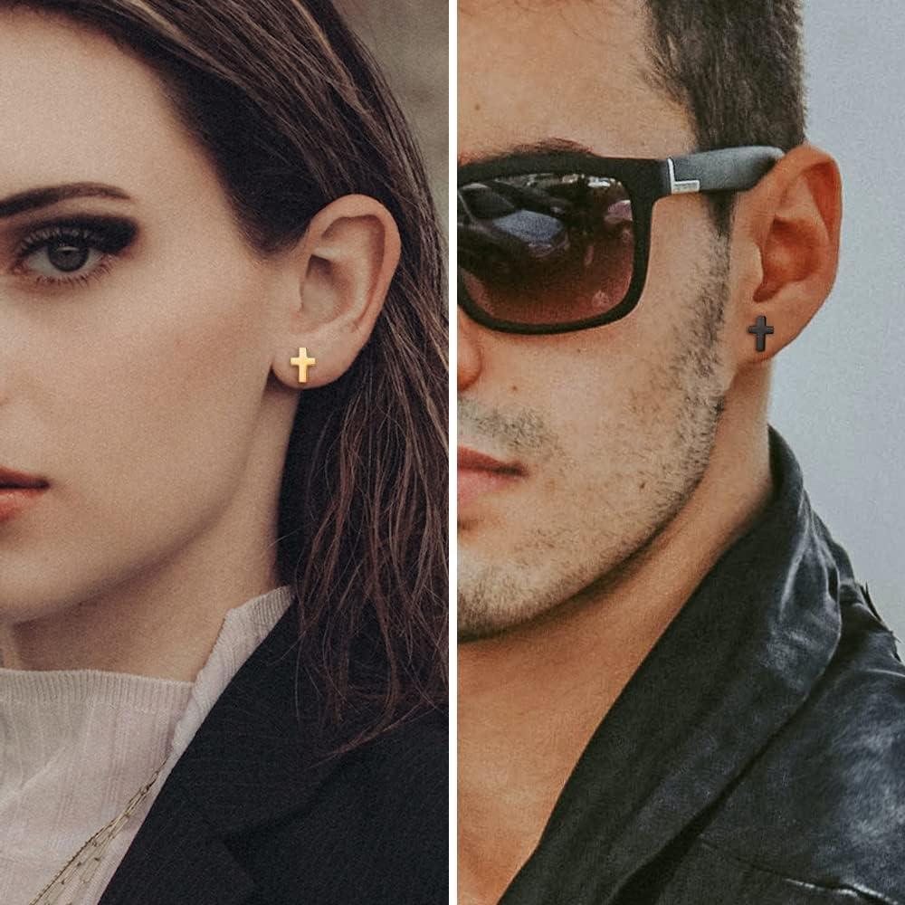 FUNRUN JEWELRY 3Pairs Stainless Steel Cross Earrings for Women Men - Hypoallergenic Tiny Dainty Studs, Lightweight & Comfortable Daily Wear - Image 4