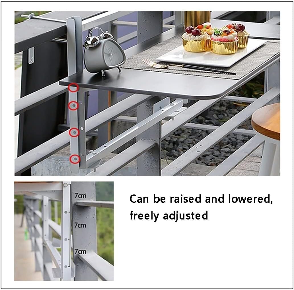 Outdoor Folding Balcony Table, Adjustable Hanging Railing Side Table for Patio, Wall-Mounted Desk, White 120×35cm(Type A,White)