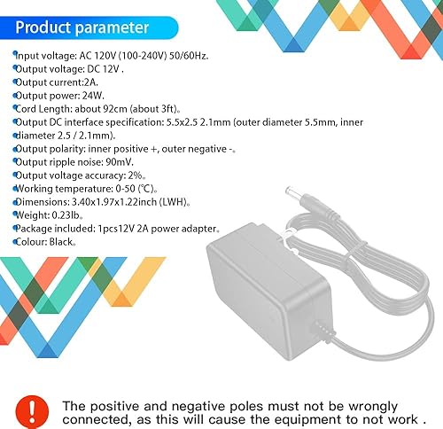 Miniatura 5 de Adaptador de CA de fuente de alimentación de 12 V 2 A, transformador de cable de alimentación de 12 voltios con conector de terminal LED y enchufe