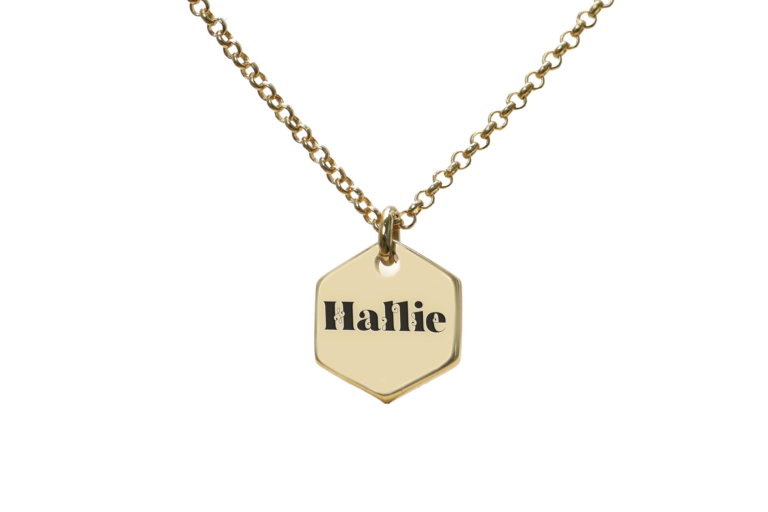 Collier de Nom en Or 14k Personnalisable : Pendentif Hexagone Géométrique Mixte - 5
