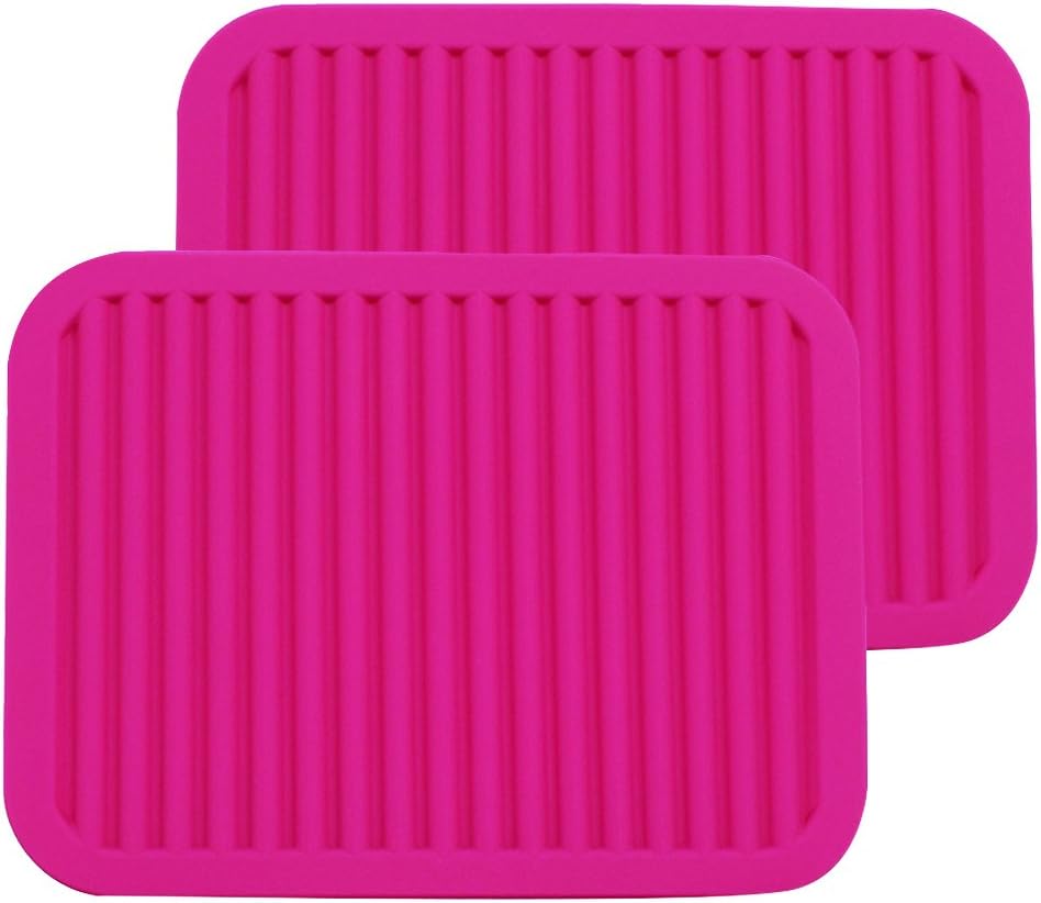 ME.FAN Silicone Trivets - 9" x 12" Silicone Potholder [2 Set ] Silicone Pot Holders - Spoon Rest - Kitchen Table Mat - Hot Pads - Large Coasters (Rose Red)