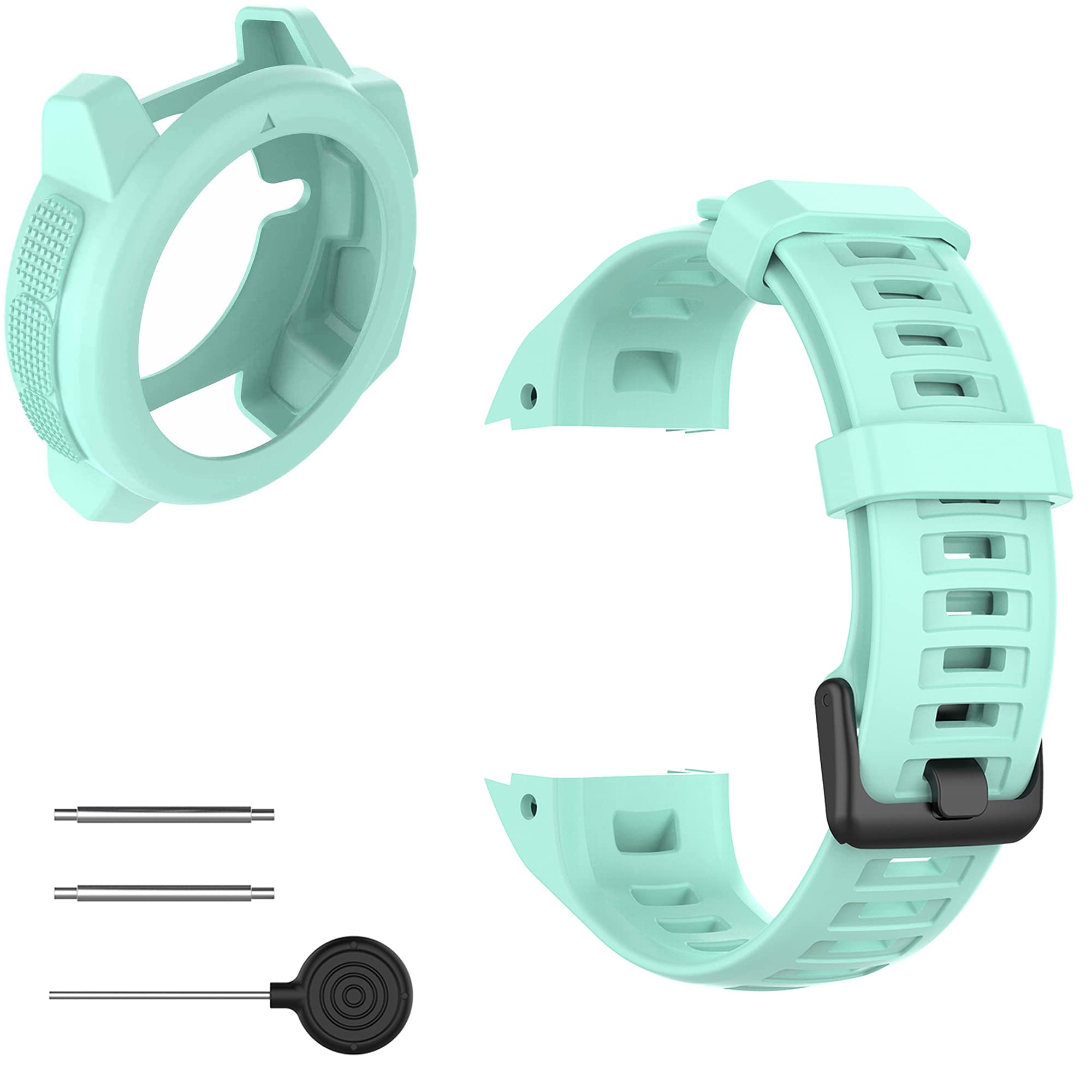 Pasek z etui kompatybilny z Garmin Instinct dla kobiet mężczyzn, klasyczny miękki silikonowy pasek do zegarka Garmin Instinct Tide / Tactical/Dual/Power Surf/Power/Esports Watch (miętowy pasek