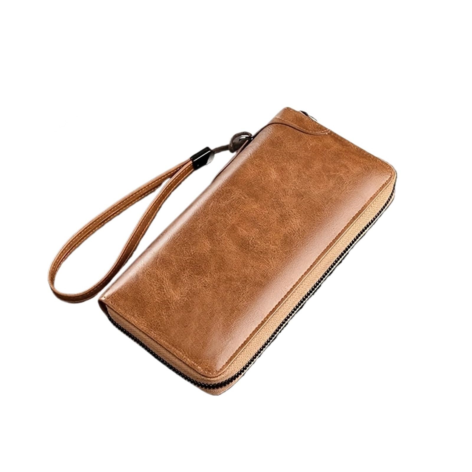 Borsa porta carte di credito con pochette da lavoro cerniera lunga(Khaki)