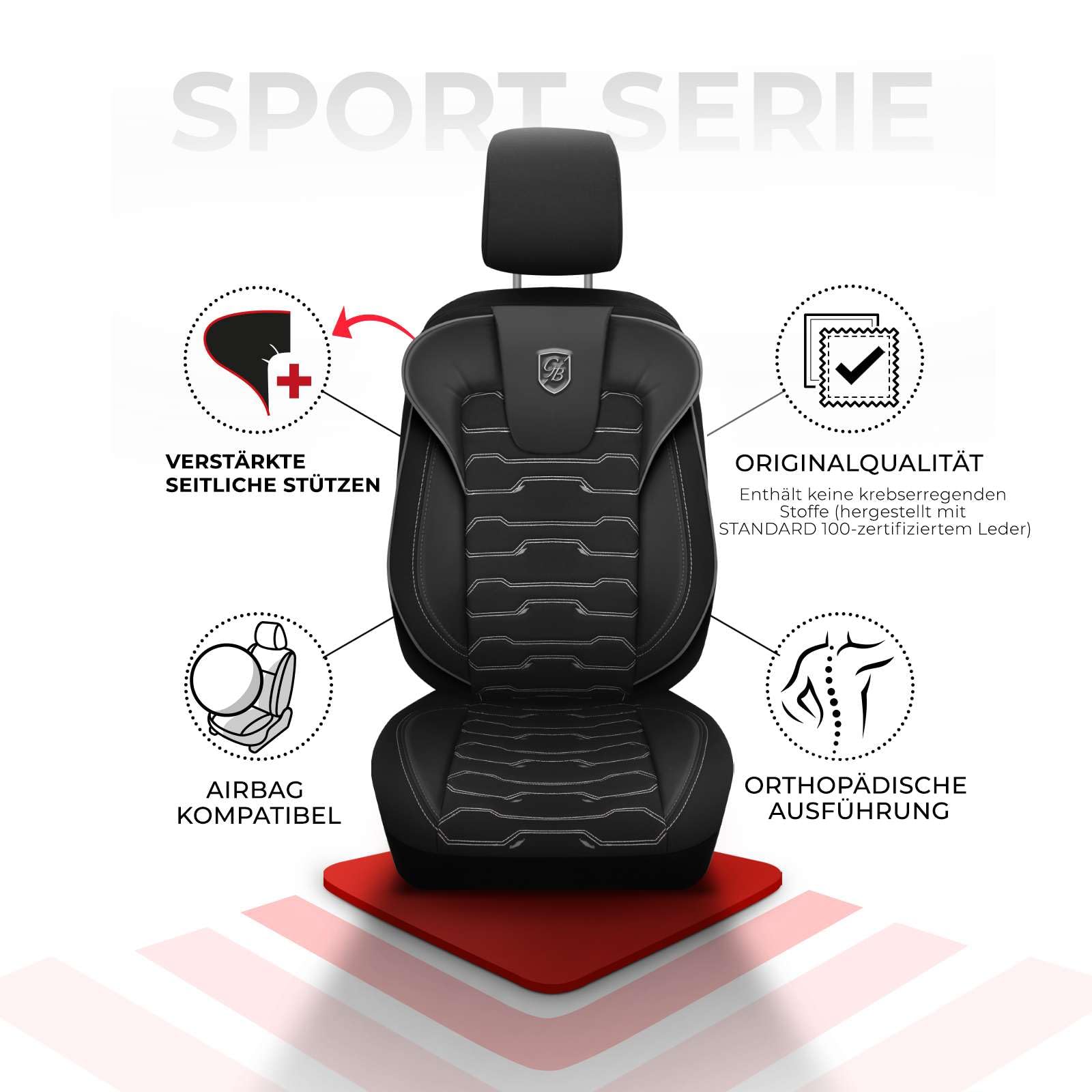 Autositzbezüge Universal – Premium Autozubehör Innenraum für PKW & SUV – Jacquard Sitzauflage, Autoschonbezug Auto, Airbag-kompatibel, Schwarz - Grau, Vordersitz-Set inkl. Montageset