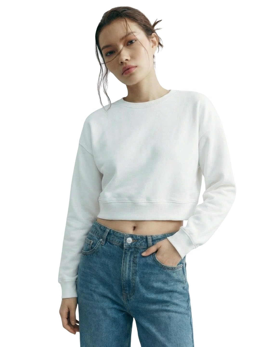 unstd Women Solid Black Cropped Sweatshirt | Full Sleeve Round Neck Crop Top | Casual Streetwear Winter Wear for Women & Girls-picture-10