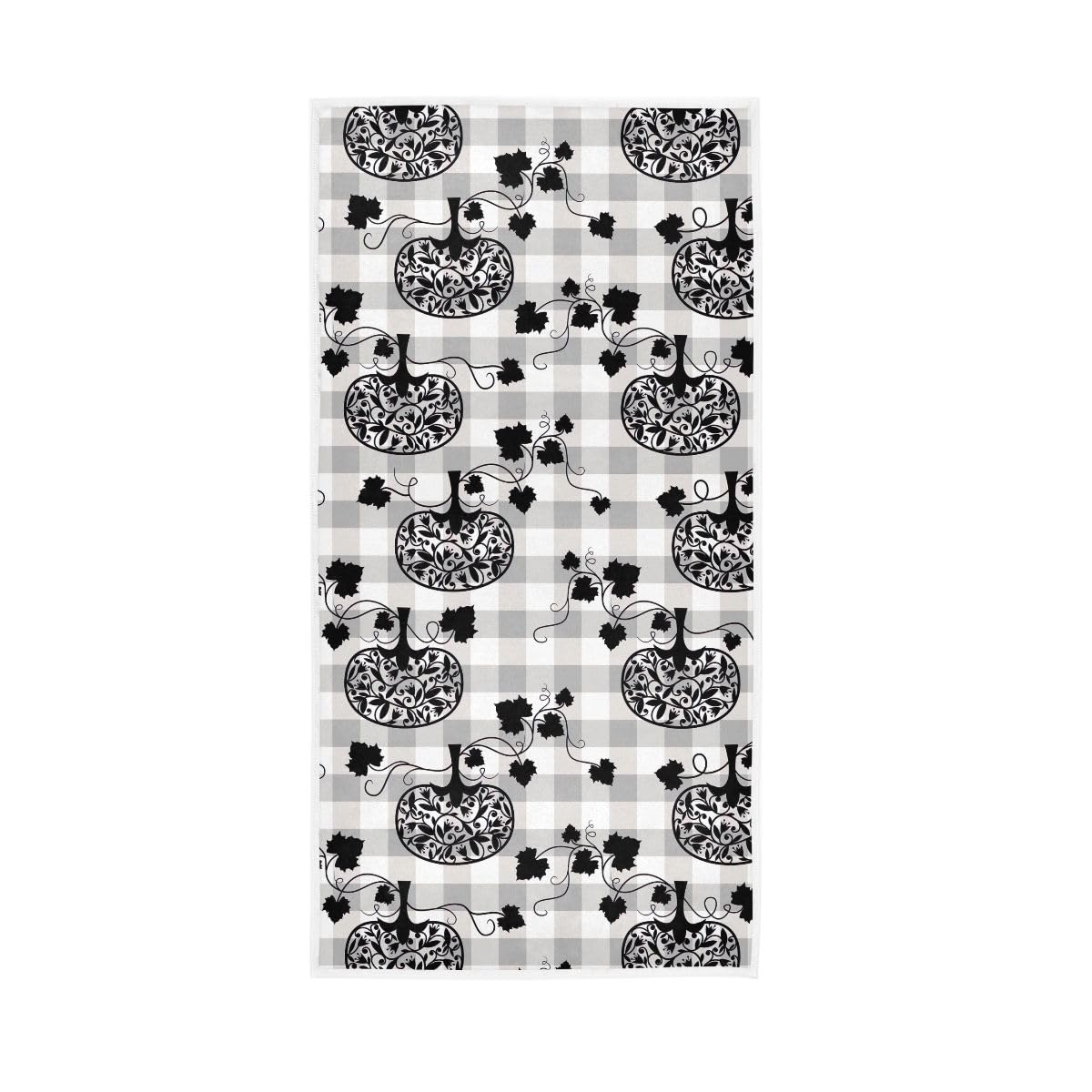 HUYGD Pumpkins on Grey Checkered Hand Towel, Multipurpose Cotton Hand Towels for Bathroom, Gym, Hotel, Spa 15 x 30 Inches