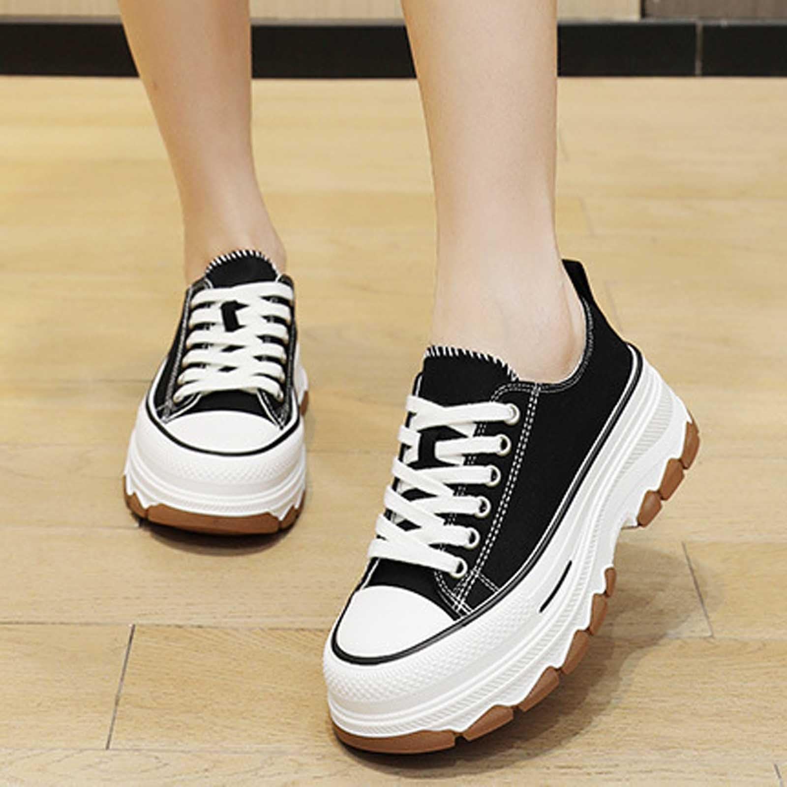 Scarpe da Passeggio da Donna Scarpe Casual alla Moda con Suola con Plateau e Design Allacciato, comode Calzature Passeggio in Denim per l'uso Quotidiano