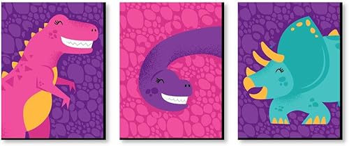 Big Dot of Happiness Roar Dinosaur Girl  Dino Mite T-Rex Nursery Wall Art y decoración de habitación infantil  Ideas de regalo  7.5 x 9.8in  Juego